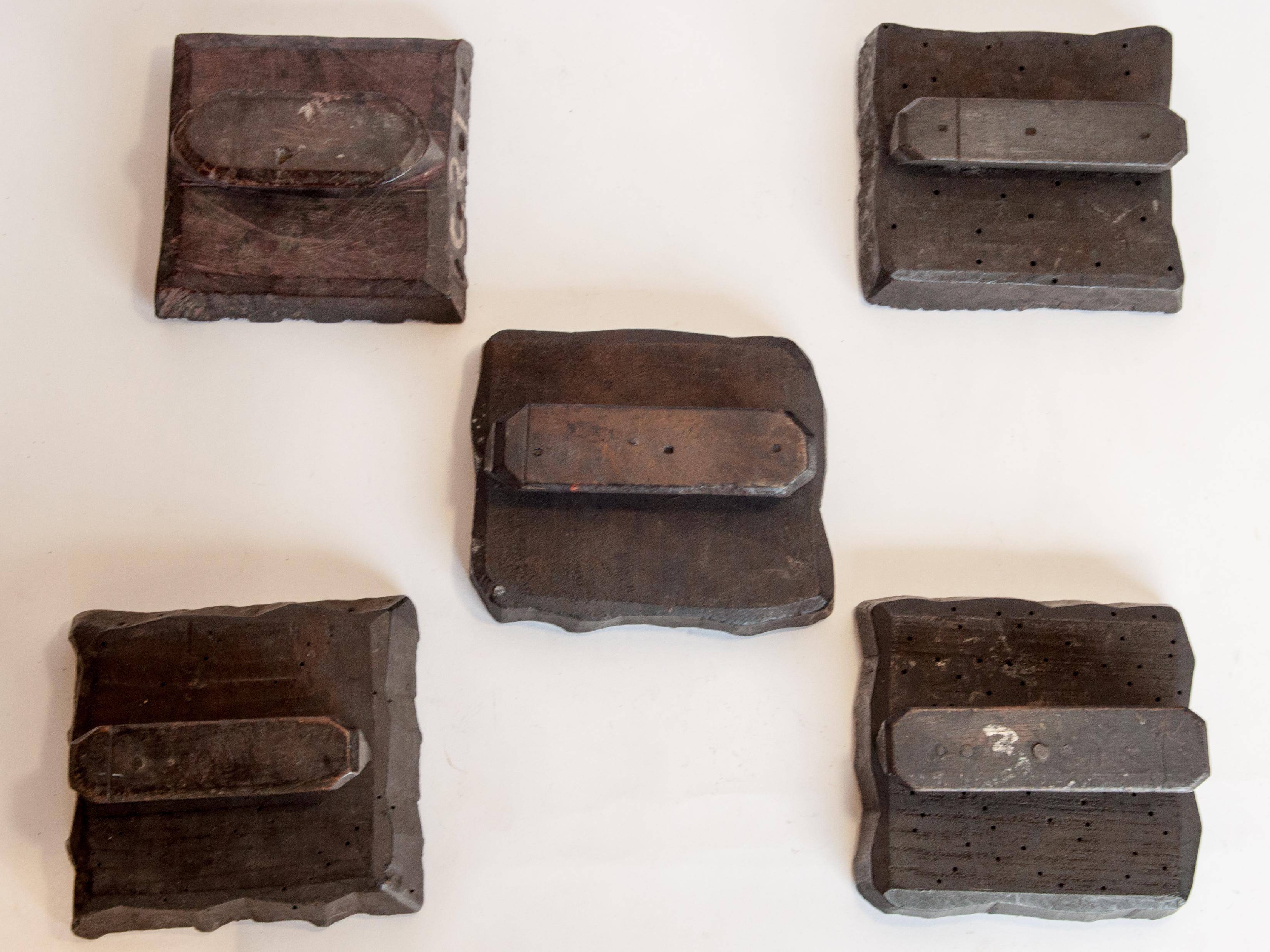 Hand-Carved Set of Five Vintage Wooden Printing Blocks from India, Late 20th Century