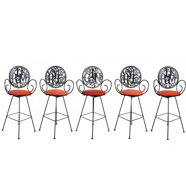 Wrought Iron Bar Stools 35 For Sale On 1stdibs Patrons simply bellied up to the long expanse of polished wood, doffed their dusty hats and ordered whiskey by the shot glass.