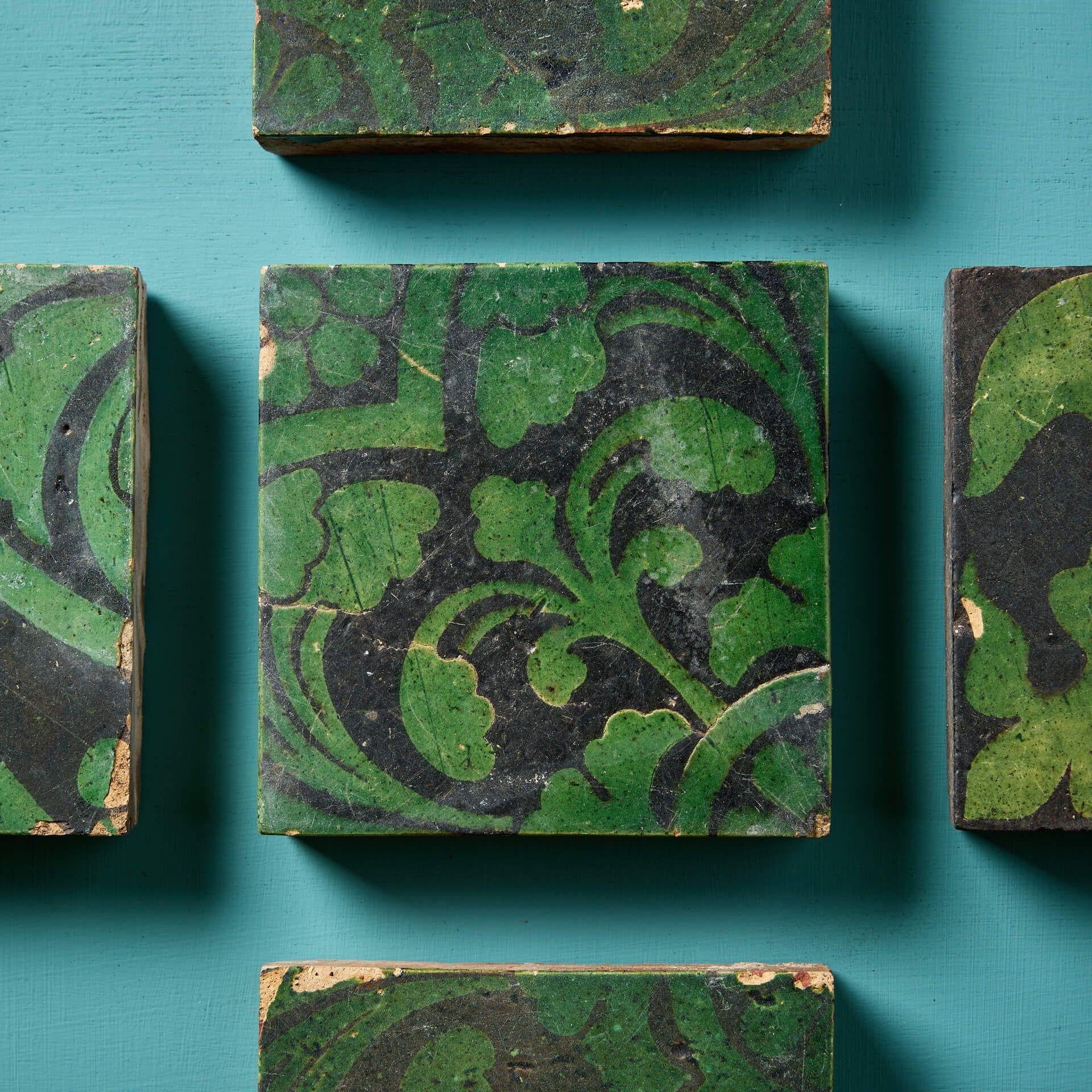 English Set of Five W Godwin Terracotta Encaustic Tiles For Sale