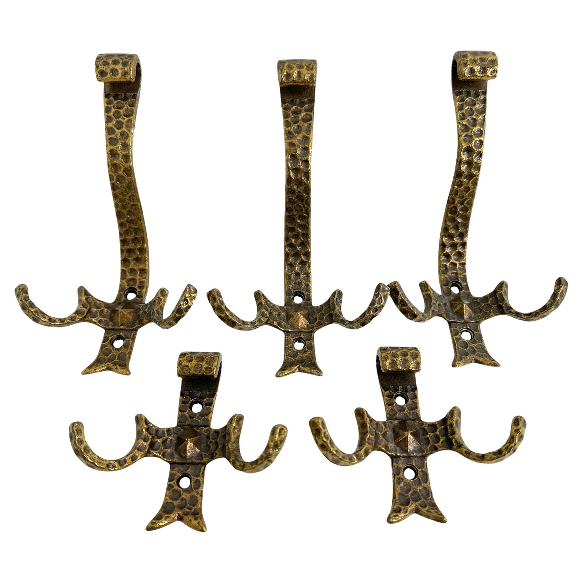 Set of Five Wall Coat Hooks, Brutalist, Mid-Century Modern, 1960s