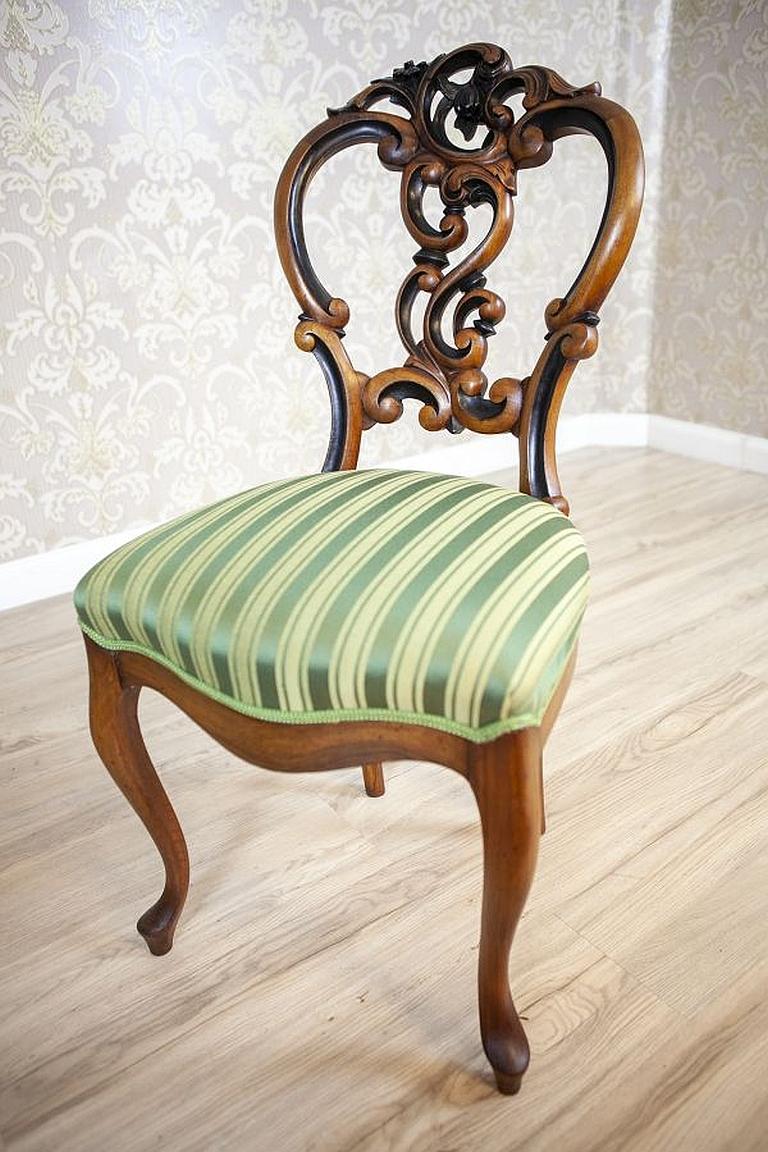 Set of Five Walnut Chairs From the Late 19th Century in Light Green Upholstery For Sale 2