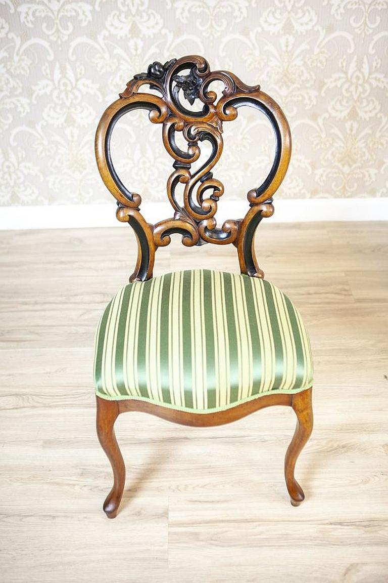 Set of Five Walnut Chairs From the Late 19th Century in Light Green Upholstery For Sale 3