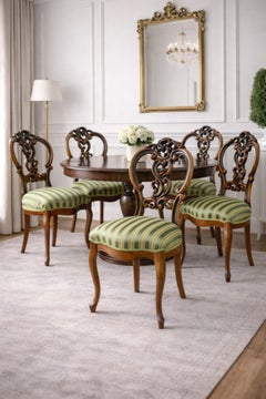 Set of Five Walnut Chairs From the Late 19th Century in Light Green Upholstery