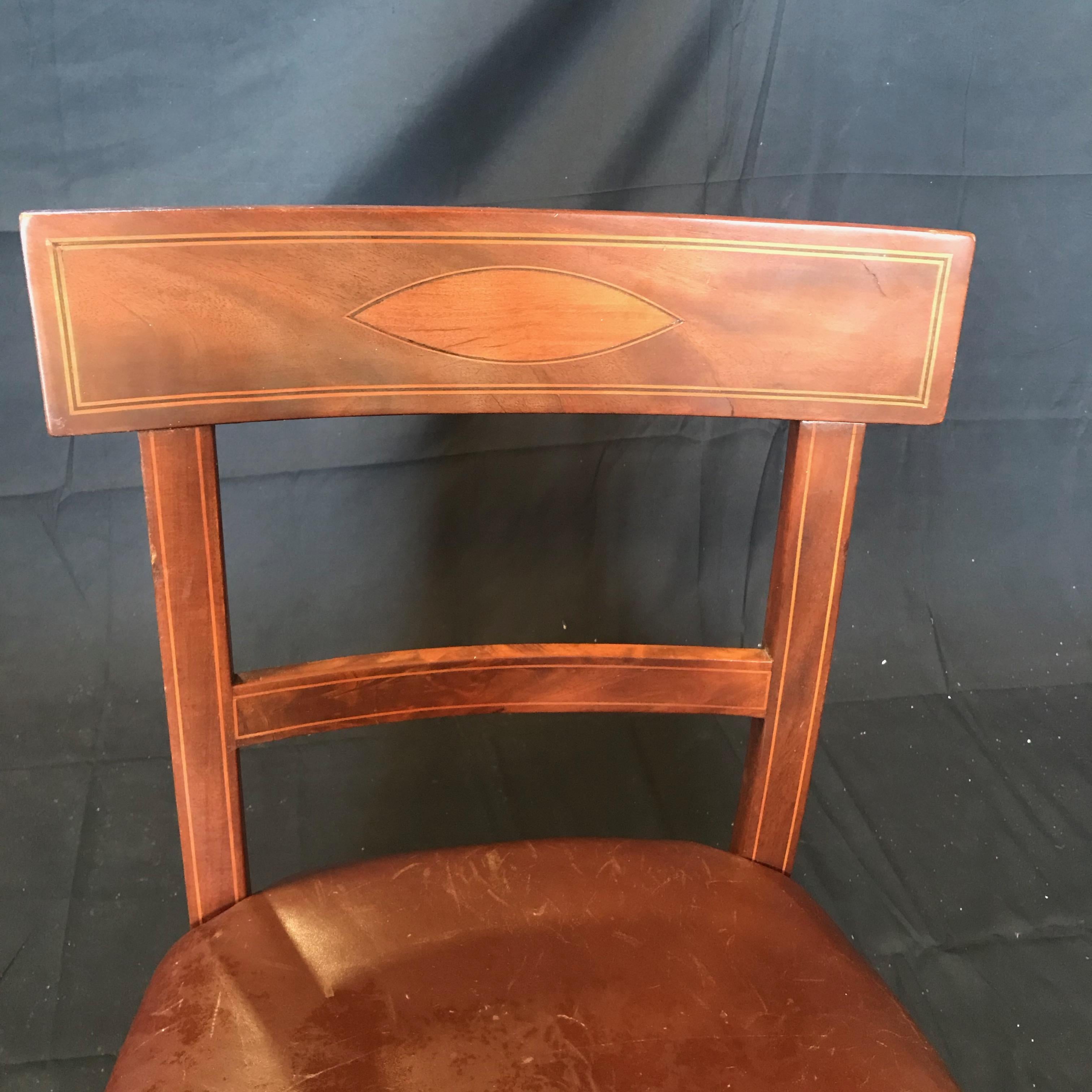Set of Five Walnut Regency Chairs with Inlaid Frames and Diamond Backs 7
