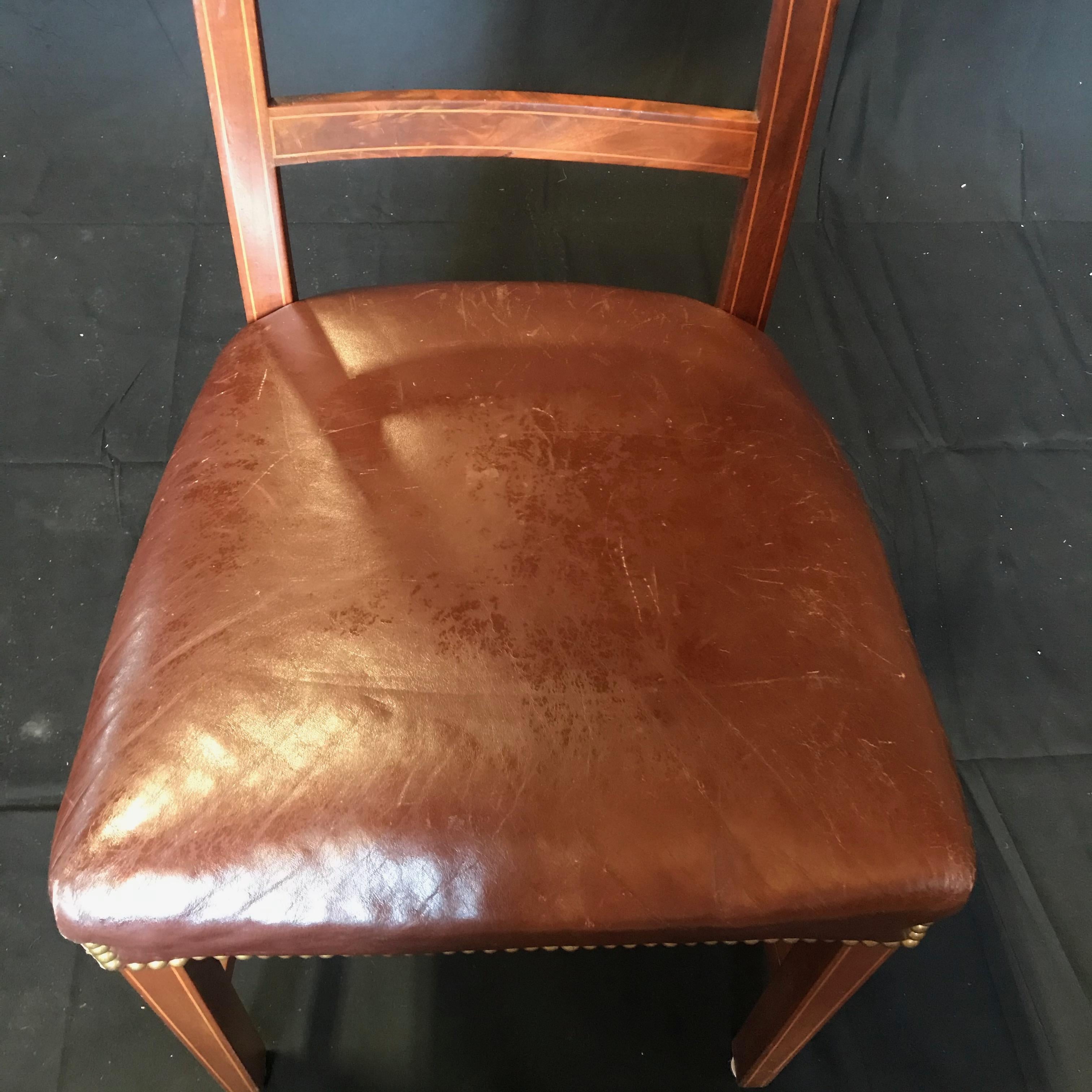 Set of Five Walnut Regency Chairs with Inlaid Frames and Diamond Backs 12