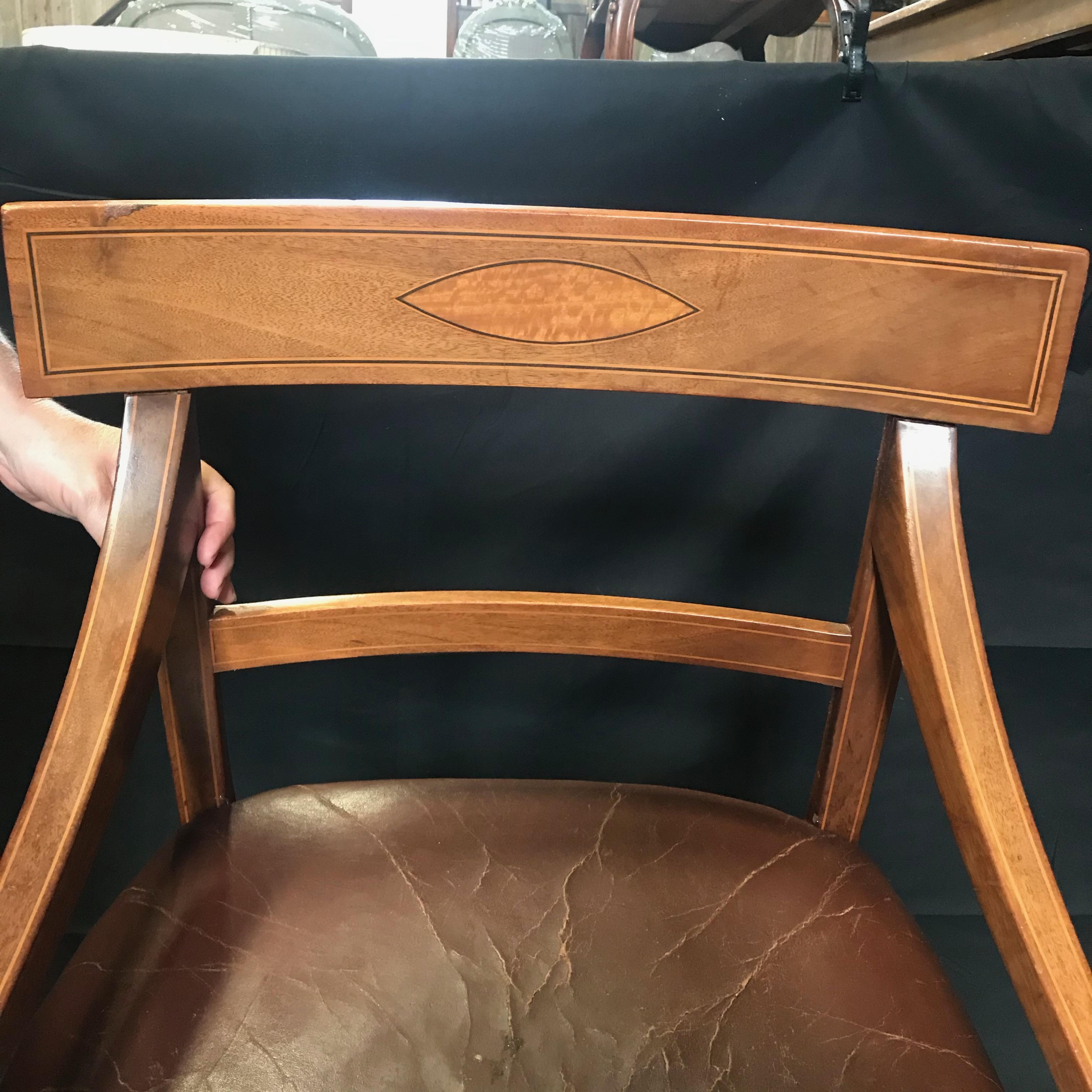 Set of Five Walnut Regency Chairs with Inlaid Frames and Diamond Backs In Good Condition In Hopewell, NJ