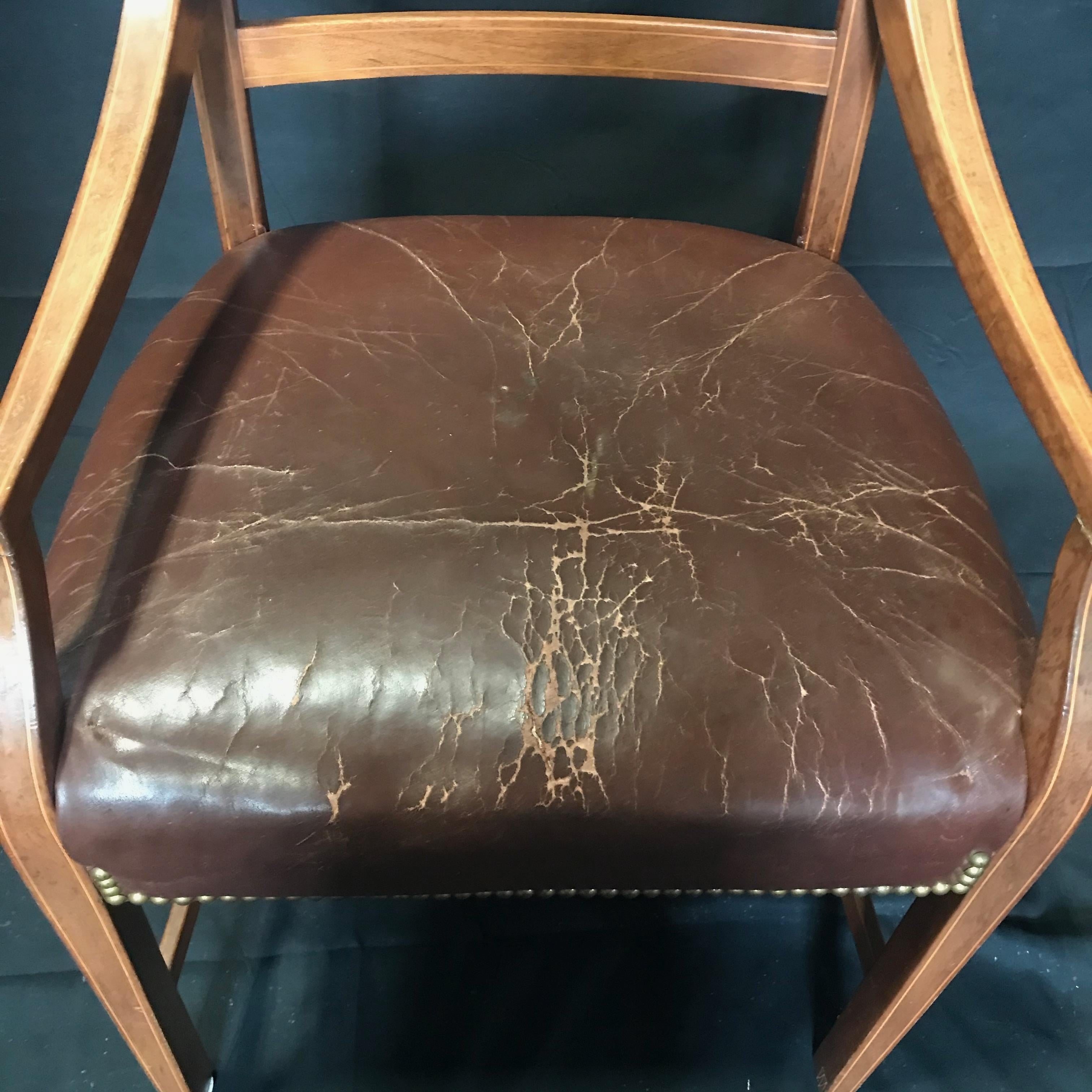Early 20th Century Set of Five Walnut Regency Chairs with Inlaid Frames and Diamond Backs