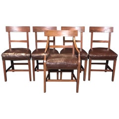 Set of Five Walnut Regency Chairs with Inlaid Frames and Diamond Backs