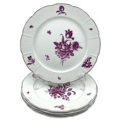 Antique Set of Five Magenta and White Wedgwood Floral Plates