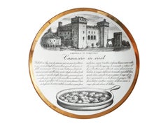 Set of Five White and Gold Ceramic Plates by Piero Fornasetti