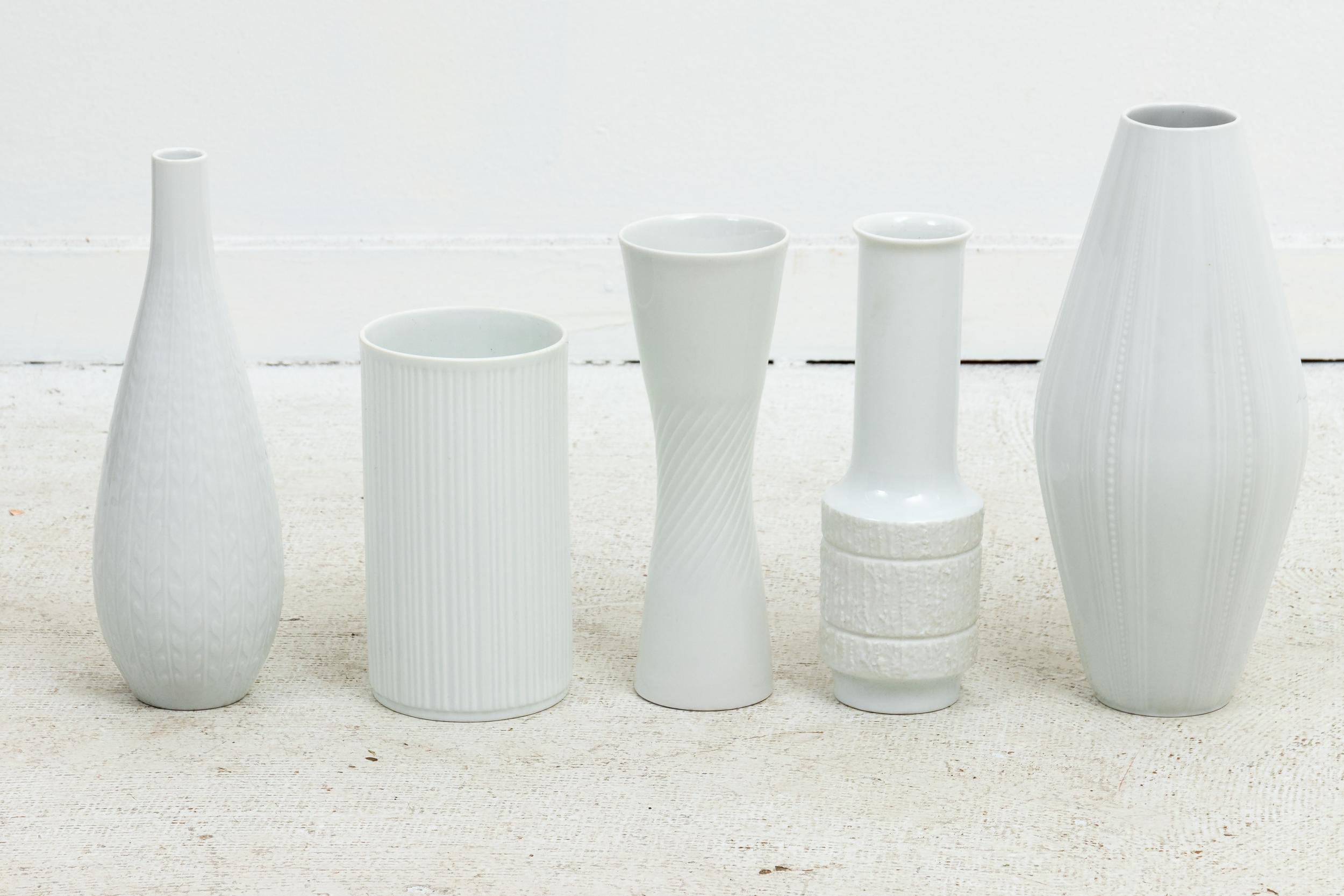 German Set of Five White Bavarian Vases