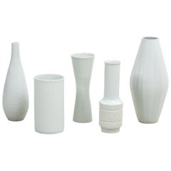 Antique Set of Five White Bavarian Vases