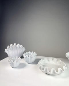 Set of Five Wilhelm Kage Vaga Bowls Gustavsberg White Stoneware 1950s Wave