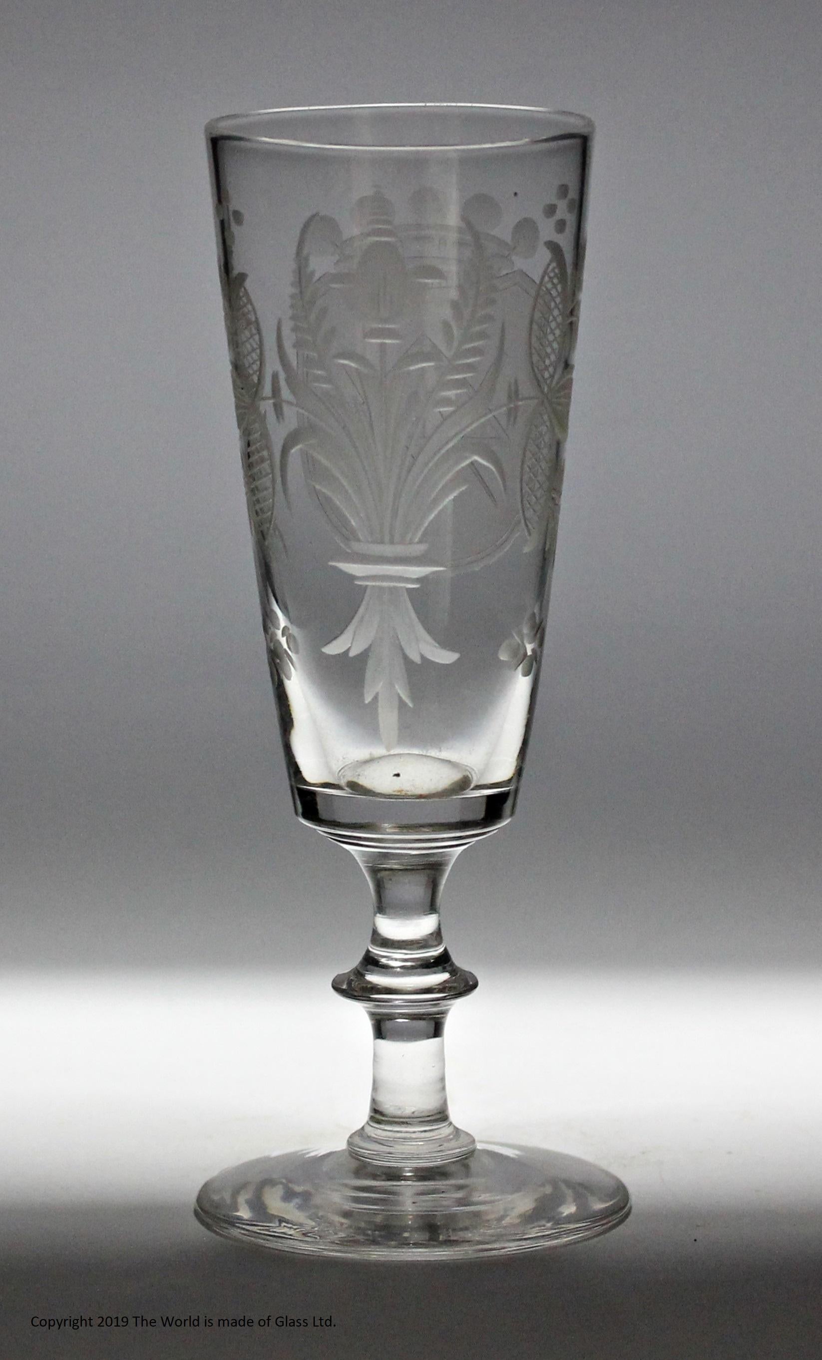 British Set of Five William IV/Early Victorian Armorial-Engraved Masonic Ale Glasses For Sale