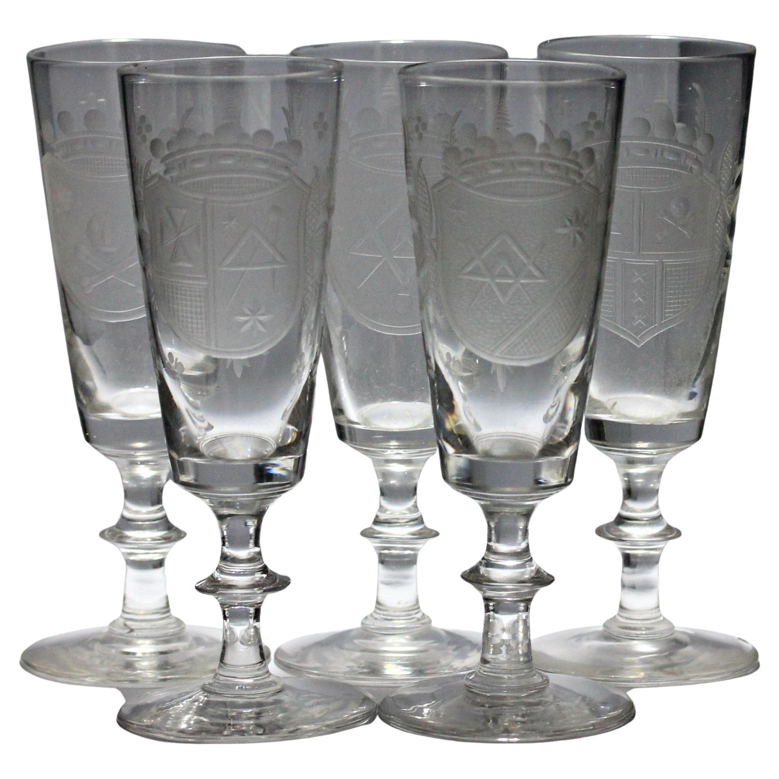 Set of Five William IV/Early Victorian Armorial-Engraved Masonic Ale Glasses For Sale