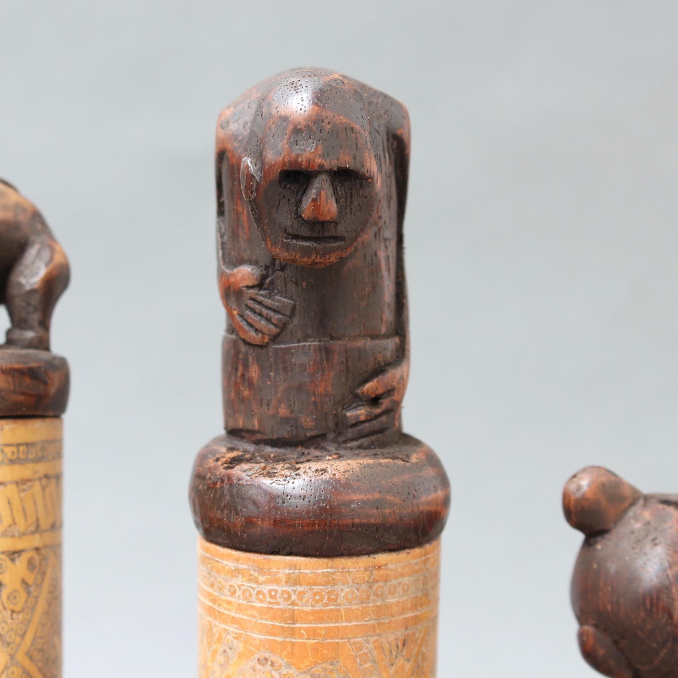 Set of Five Wood and Bamboo Lime Powder Holders for Betel Nut from W. Timor 5