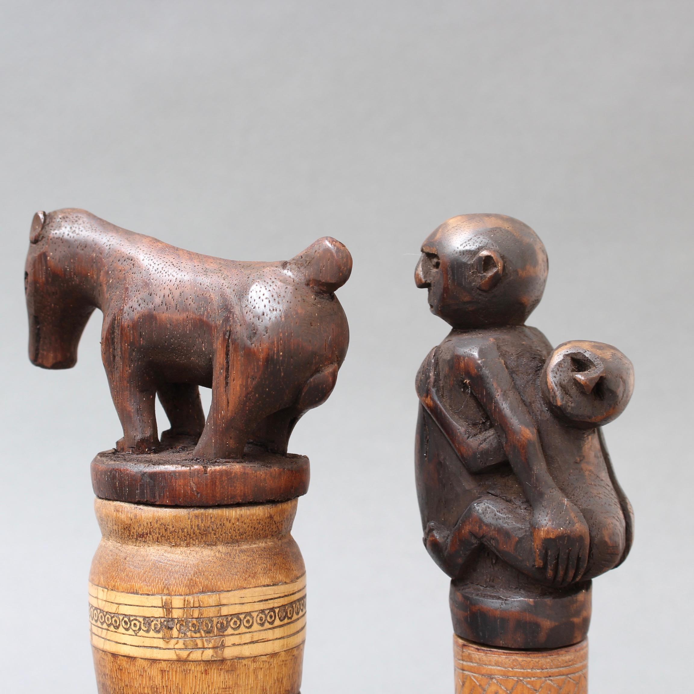 Set of Five Wood and Bamboo Lime Powder Holders for Betel Nut from W. Timor 8