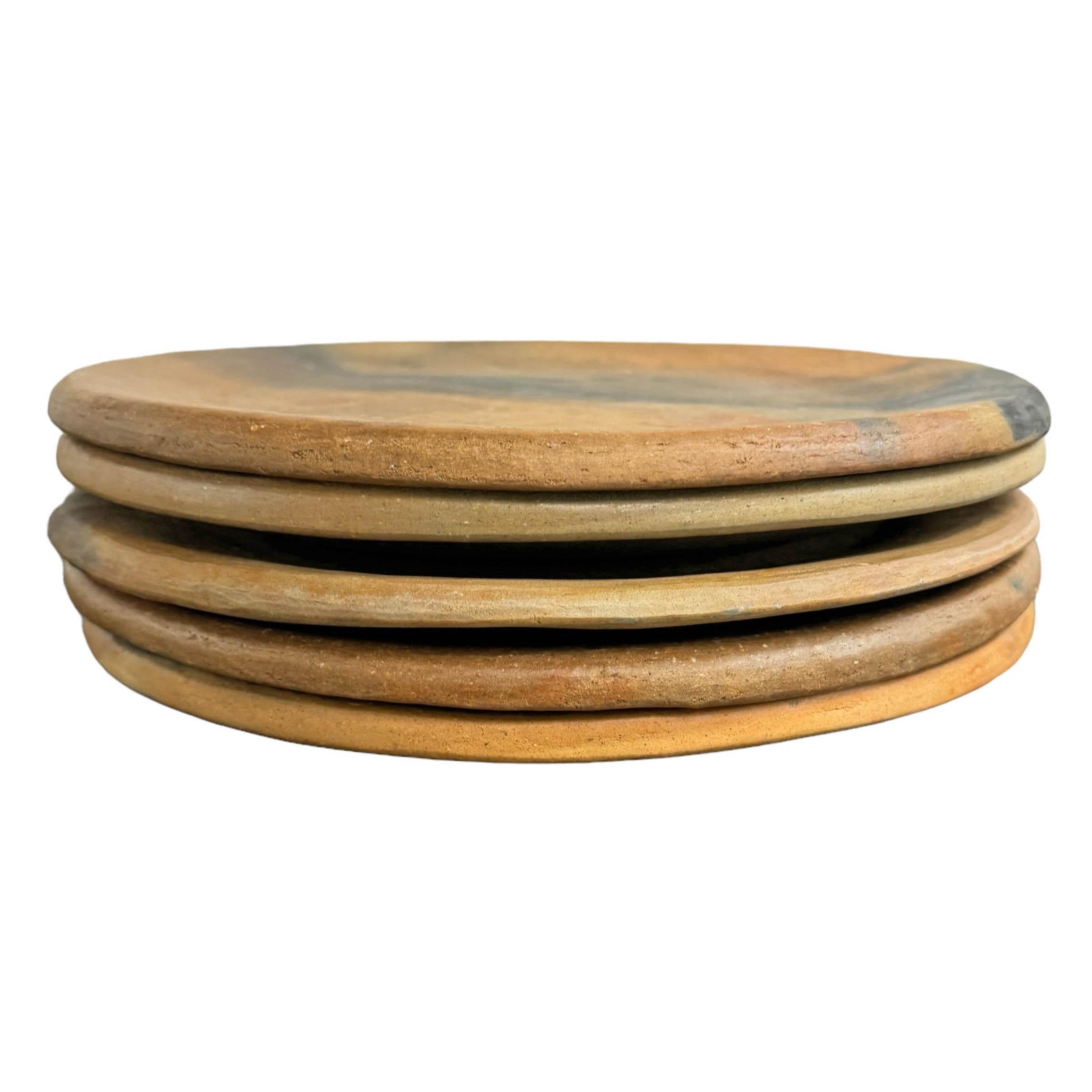 Set of Five Wood Fired Terra Cotta Plates For Sale 1