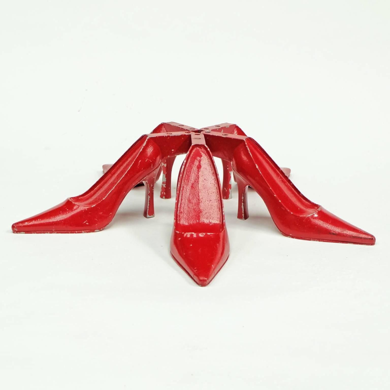 Mid-Century Modern Set of Five x 1950s Red Metal High Heel Stiletto Shoe Display Pop Art For Sale