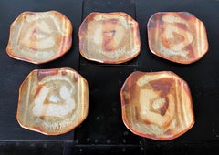 Set of Five Yohen-Kin Shino Ceramic Plates by Suzuki Tomio