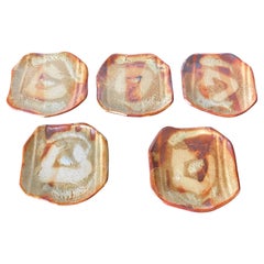 Set of Five Yohen-Kin Shino Ceramic Plates by Suzuki Tomio