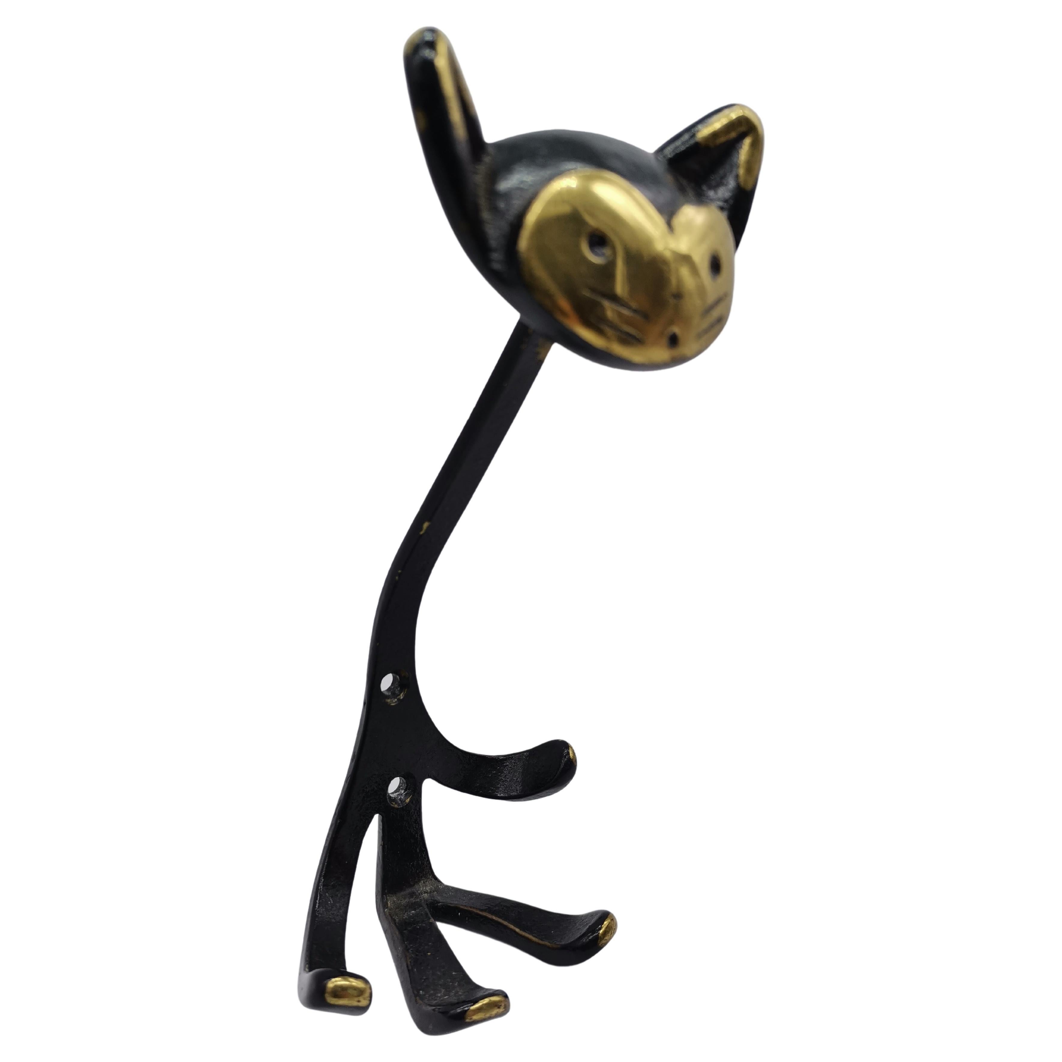 Set of Five Coat Rack in Cat Shape, Brass Blackened, Walter Bosse Vienna Austria For Sale