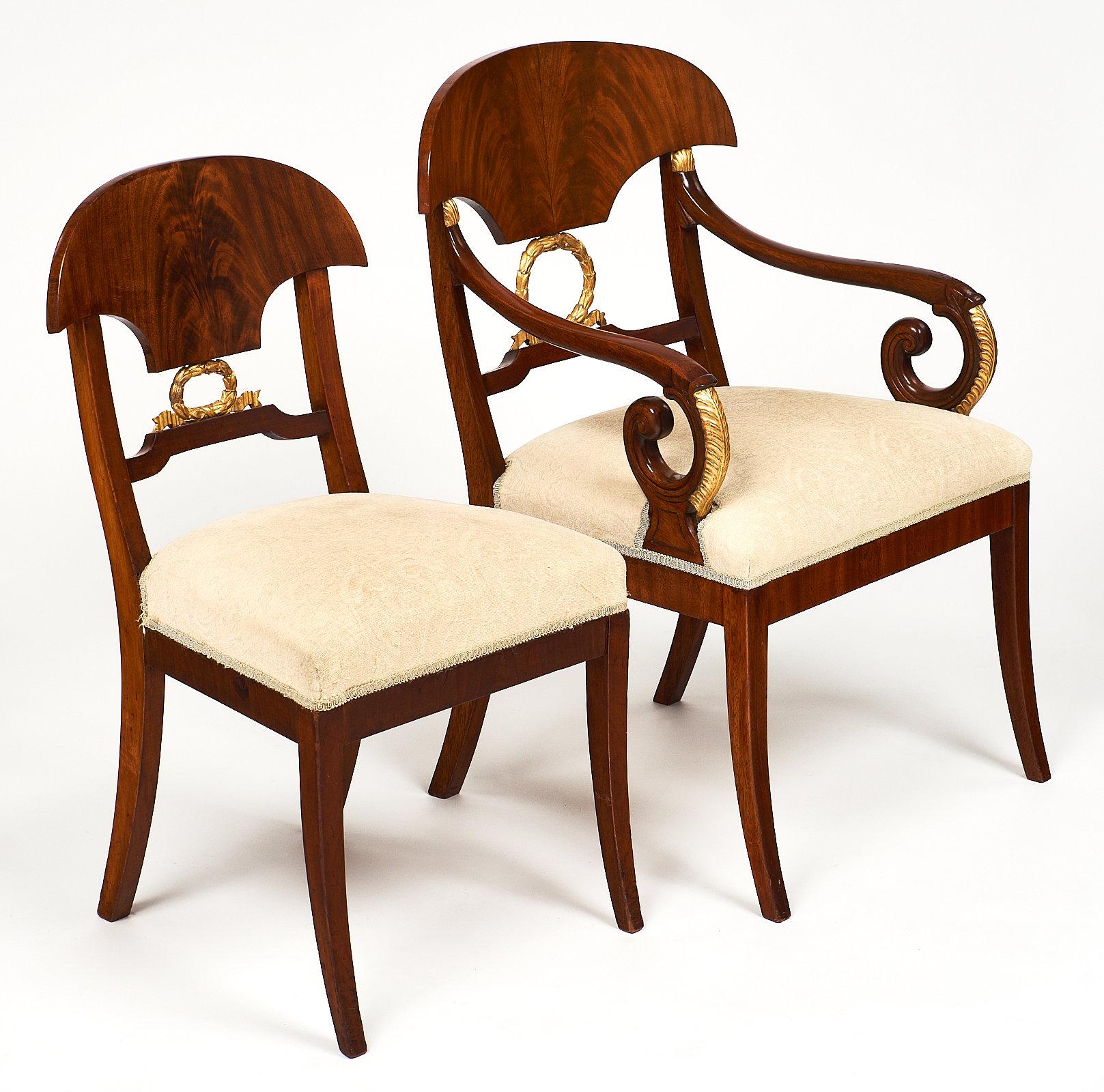 Empire Set of Flamed Swedish Antique Dining Chairs