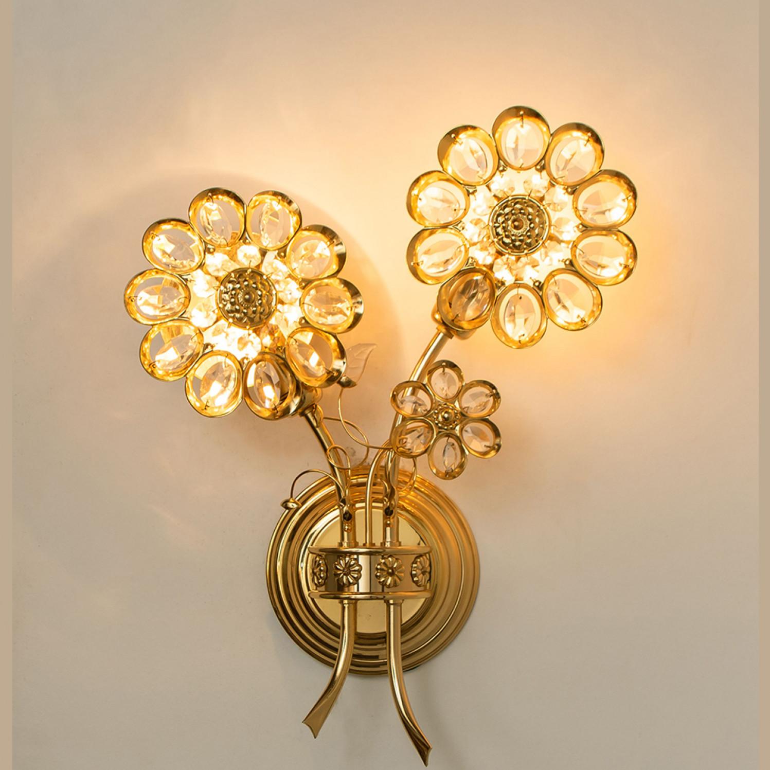 Set of Flower Crystal and Brass Wall Light by Palwa, 1960s, Germany For Sale 6
