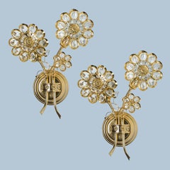 Set of Flower Crystal and Brass Wall Light by Palwa, 1960s, Germany