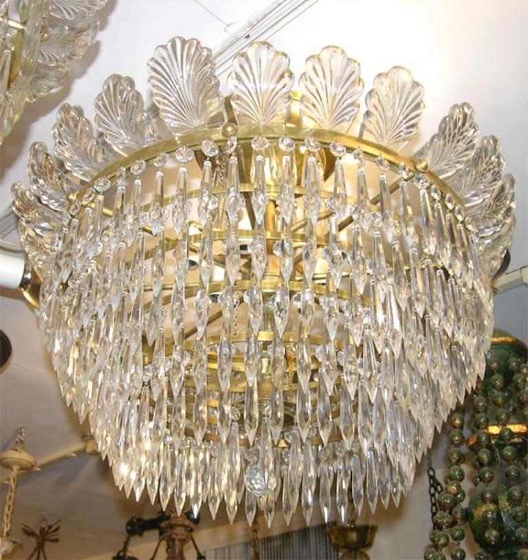 Molded Set of Flushmounted Bronze and Crystal Light Fixtures, Sold Individually For Sale
