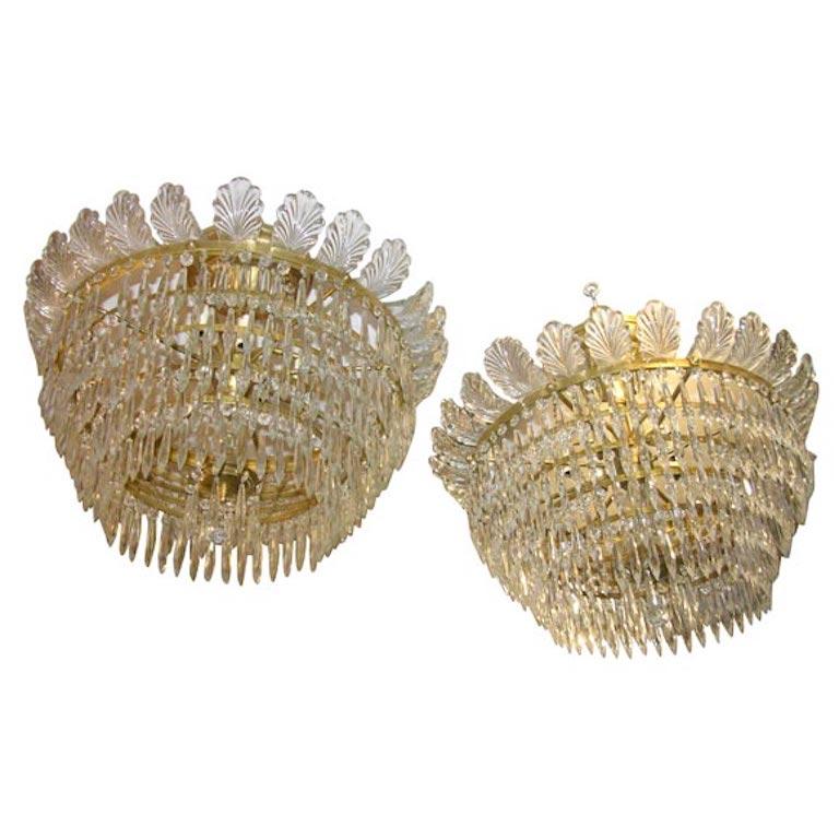 Mid-20th Century Set of Flushmounted Bronze and Crystal Light Fixtures, Sold Individually For Sale
