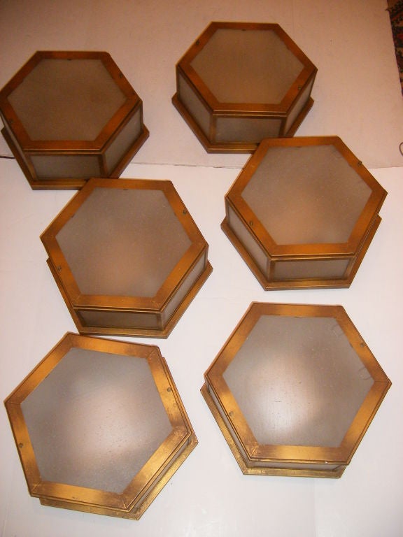 Italian Set of Hexagonal Flush Mounted Ceiling Fixtures, Sold Individually For Sale