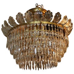 Vintage Set of Flushmounted Bronze and Crystal Light Fixtures, Sold Individually