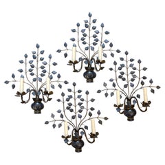 Set di lampade in lapis con motivo a fogliame. Venduto al paio.
