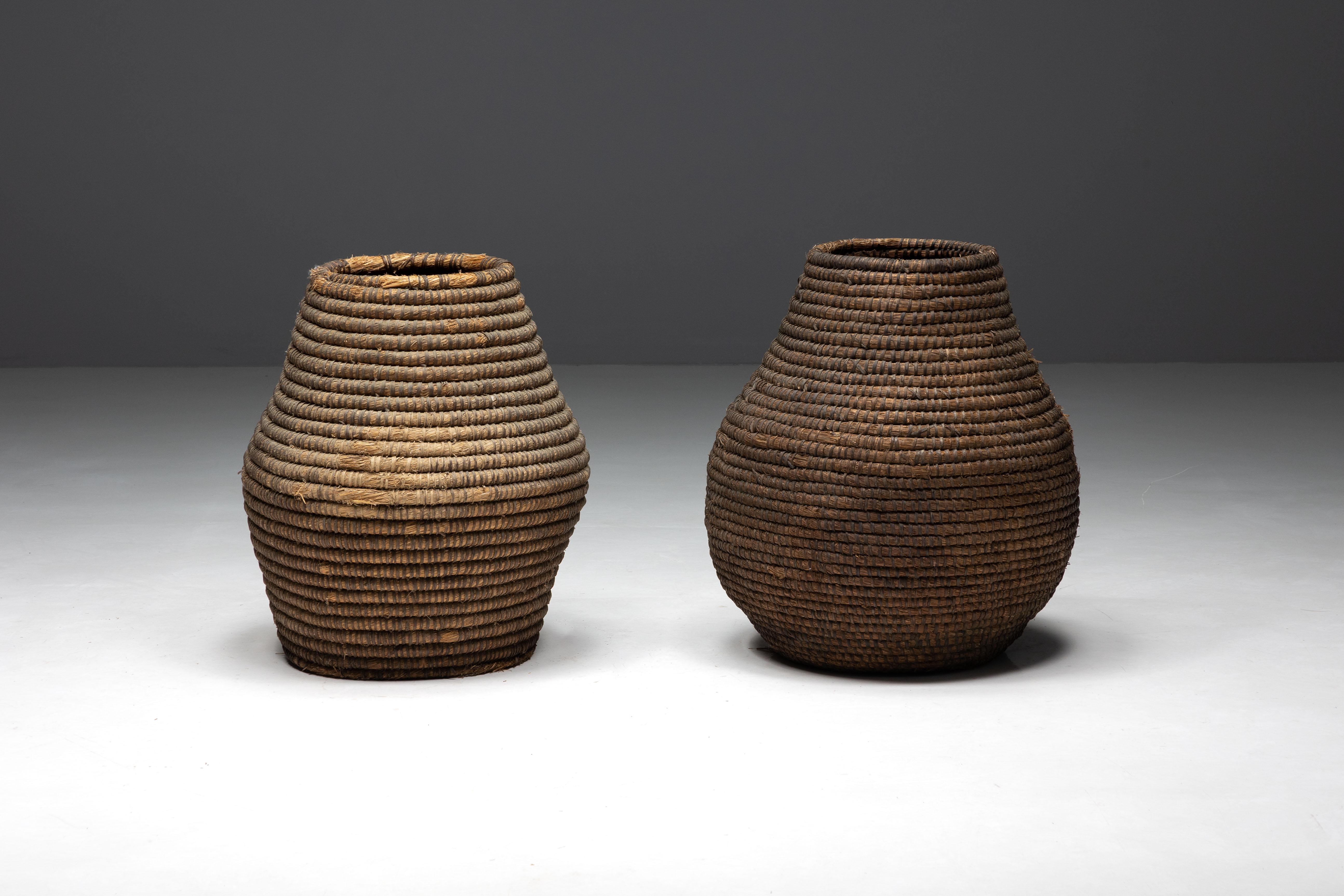 Straw Set of Folk Art Baskets, France, Early 20th Century For Sale
