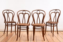 Ensemble de quatre chaises en bois courbé produites par Kohn au début du 20e siècle
