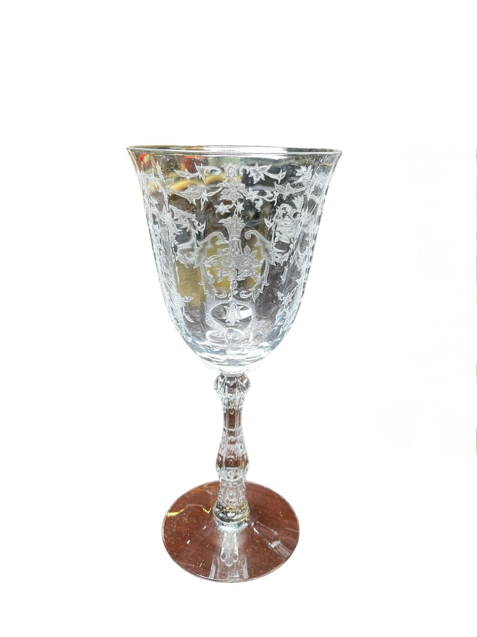 Etched Set Of Fostoria Navarre Pattern Glass For Sale