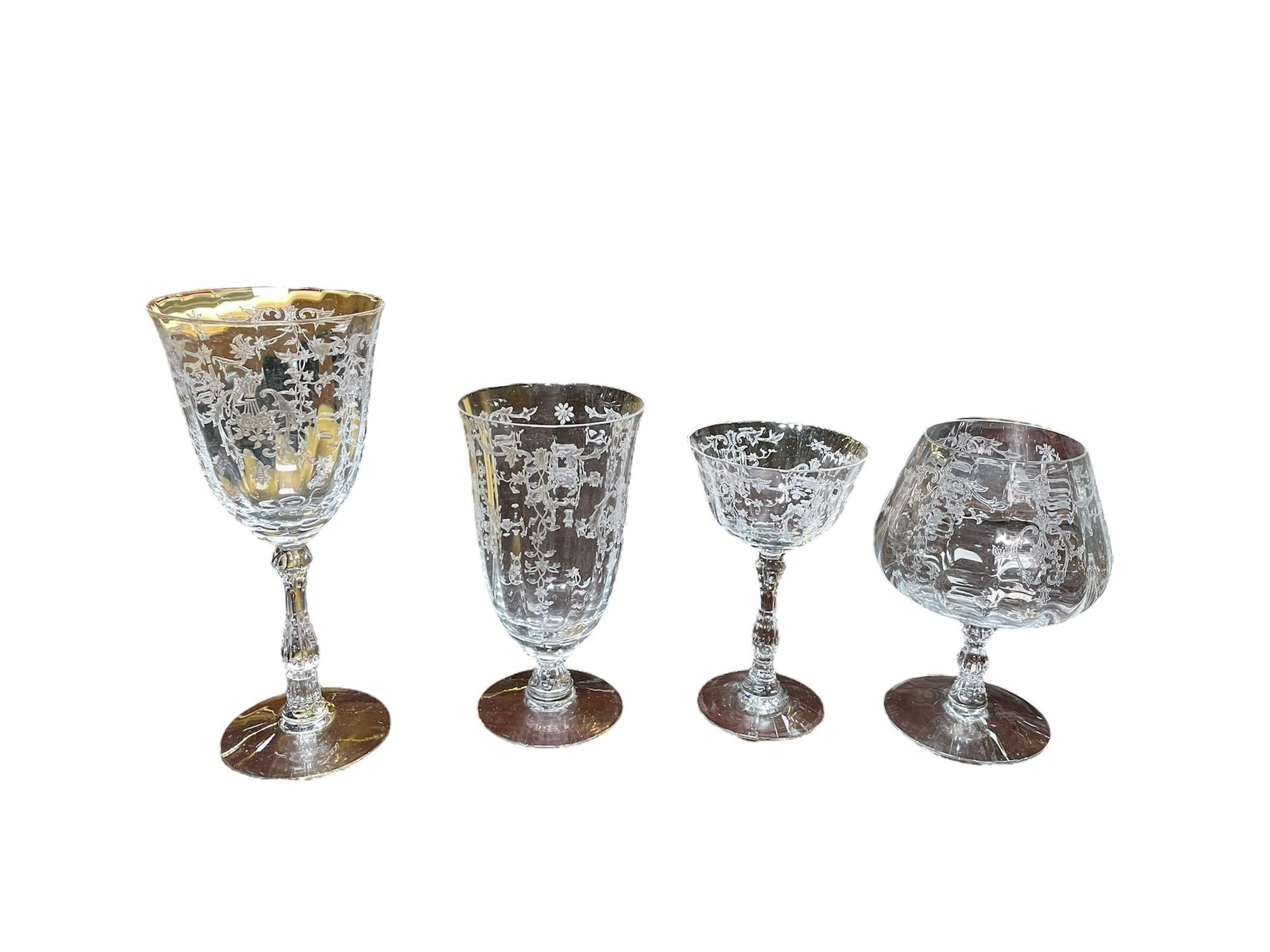 Etched Set Of Fostoria Navarre Pattern Glass For Sale
