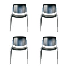 Set of Four Black Castelli Italy Dsc 106 Stacking Chairs by Giancarlo Piretti