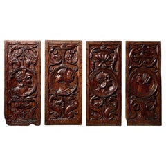 Set of Four 16th Century Carved Oak Romayne-Type Panels