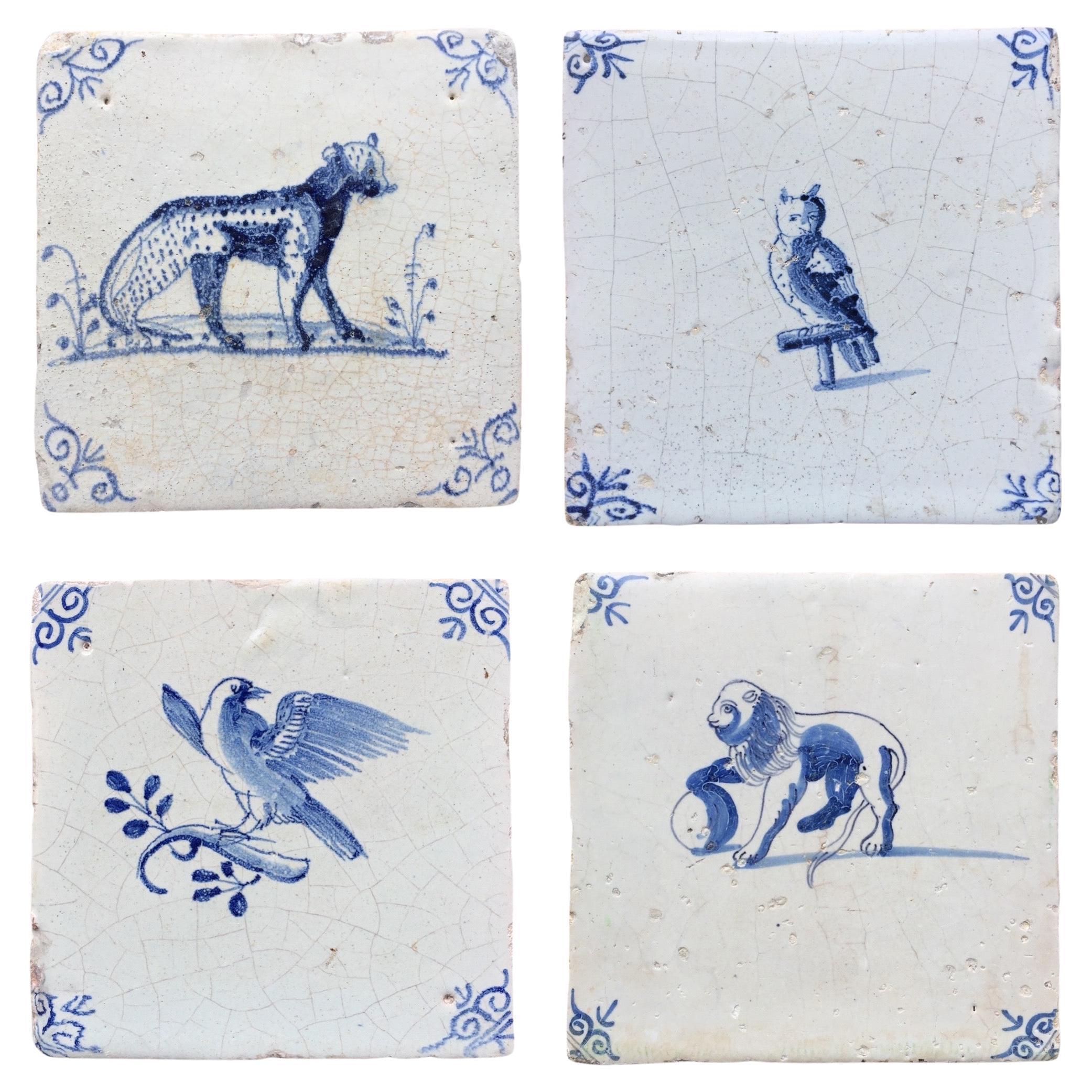 Set of four 17th century Dutch Delft tiles