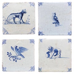 Antique Set of four 17th century Dutch Delft tiles