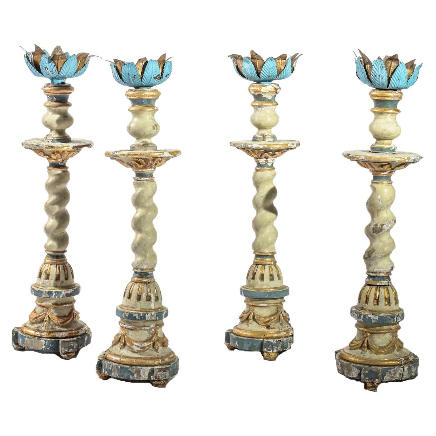 Set of Four 17th Century Portuguese Candlesticks For Sale