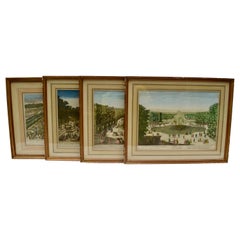 Set of Four 18 Century Copper Plate Colored Engravings of Versailles Gardens