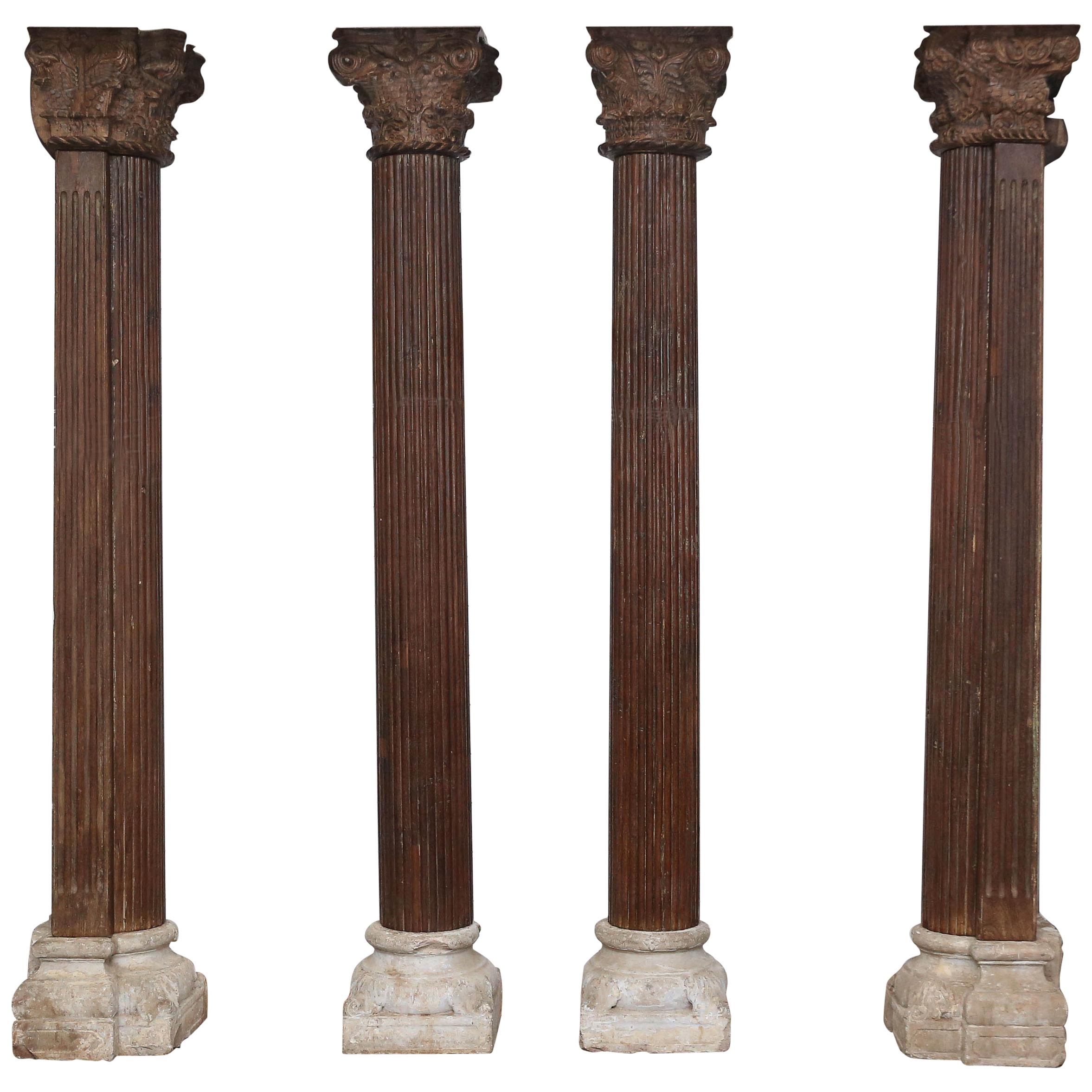 Set of Four 1820s Monumental Load Bearing Columns from an Old Mansion from Goa. For Sale