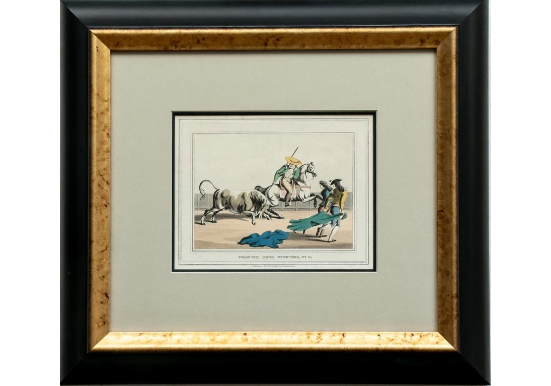Satz von vier Farbdrucken des spanischen Stierkampfes von 1830 (19. Jahrhundert) im Angebot
