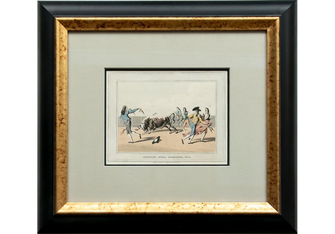 Satz von vier Farbdrucken des spanischen Stierkampfes von 1830 (Glas) im Angebot