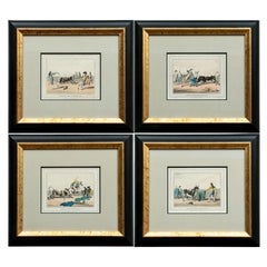 Conjunto de cuatro grabados en color de corridas de toros españolas de 1830