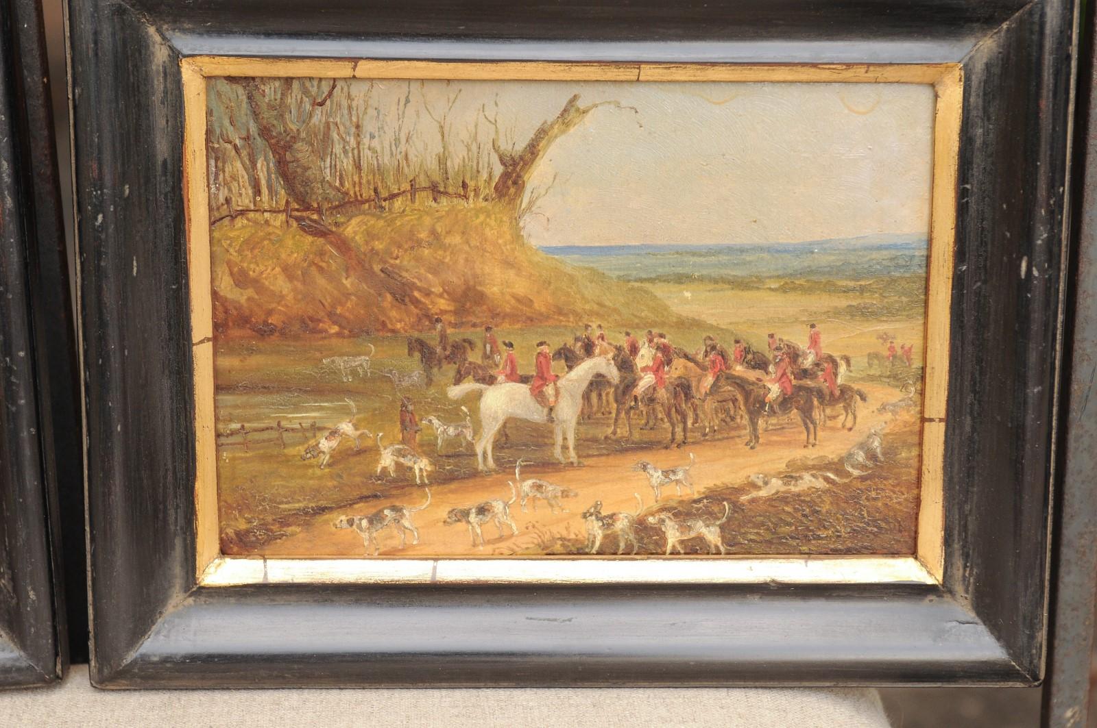 Set of Four 1889s English Framed Oil on Board Paintings Depicting Hunting Scenes 3