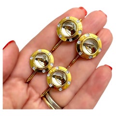 Set of Four 18K Gold Stud Buttons w/Horse Motif On Mother of Pearl & Diamonds